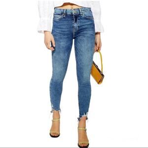 NWT Topshop Jamie Skinny Jeans sz 26 x 34 Medium Blue Mid Rise Raw Hem Stretch